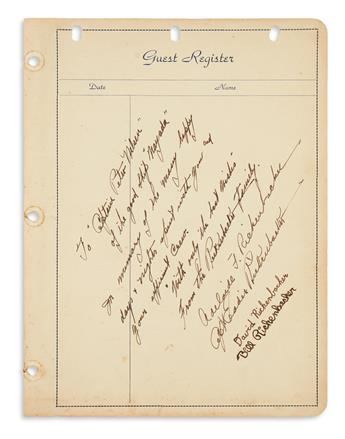 (ALBUM.) Guest book for the yacht Nayada containing over 50 Signatures or autograph inscriptions Signed, by notable guests.